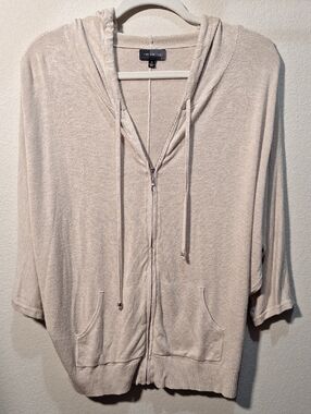 The Limited Light Beige Zip-Up 3/4 Summer Hooded Cardigan, Medium
